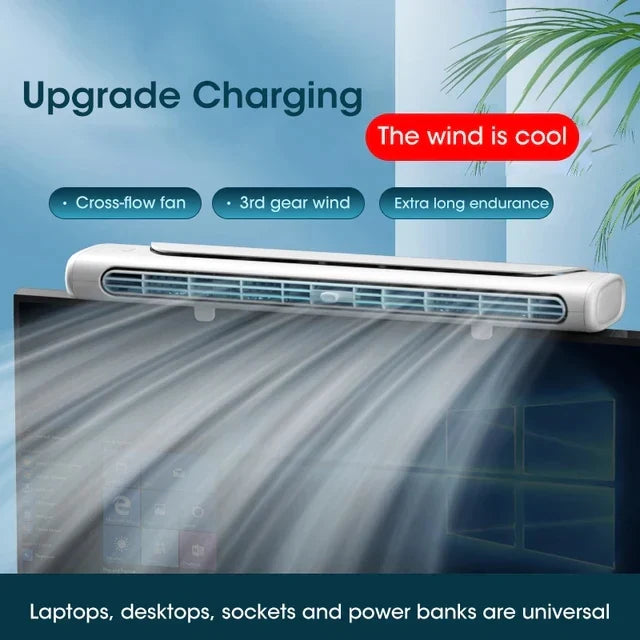 Cool Monitor Fan USB Clip On Air Conditioner With LED Strip Lighting And Speed Control - Elesira