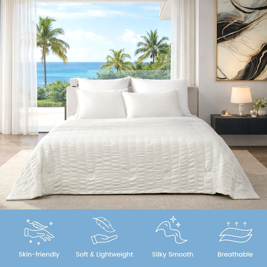 Cooling Comforter With Seersucker Stripes Lightweight Breathable Bedding For Hot Sleepers - Elesira