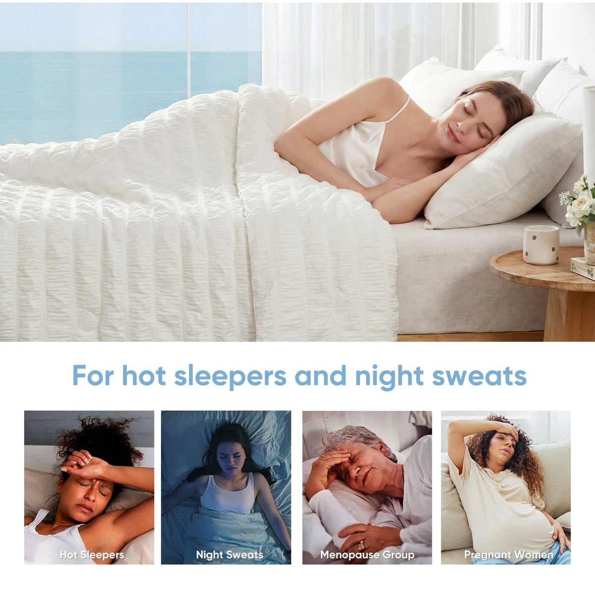 Cooling Comforter With Seersucker Stripes Lightweight Breathable Bedding For Hot Sleepers - Elesira