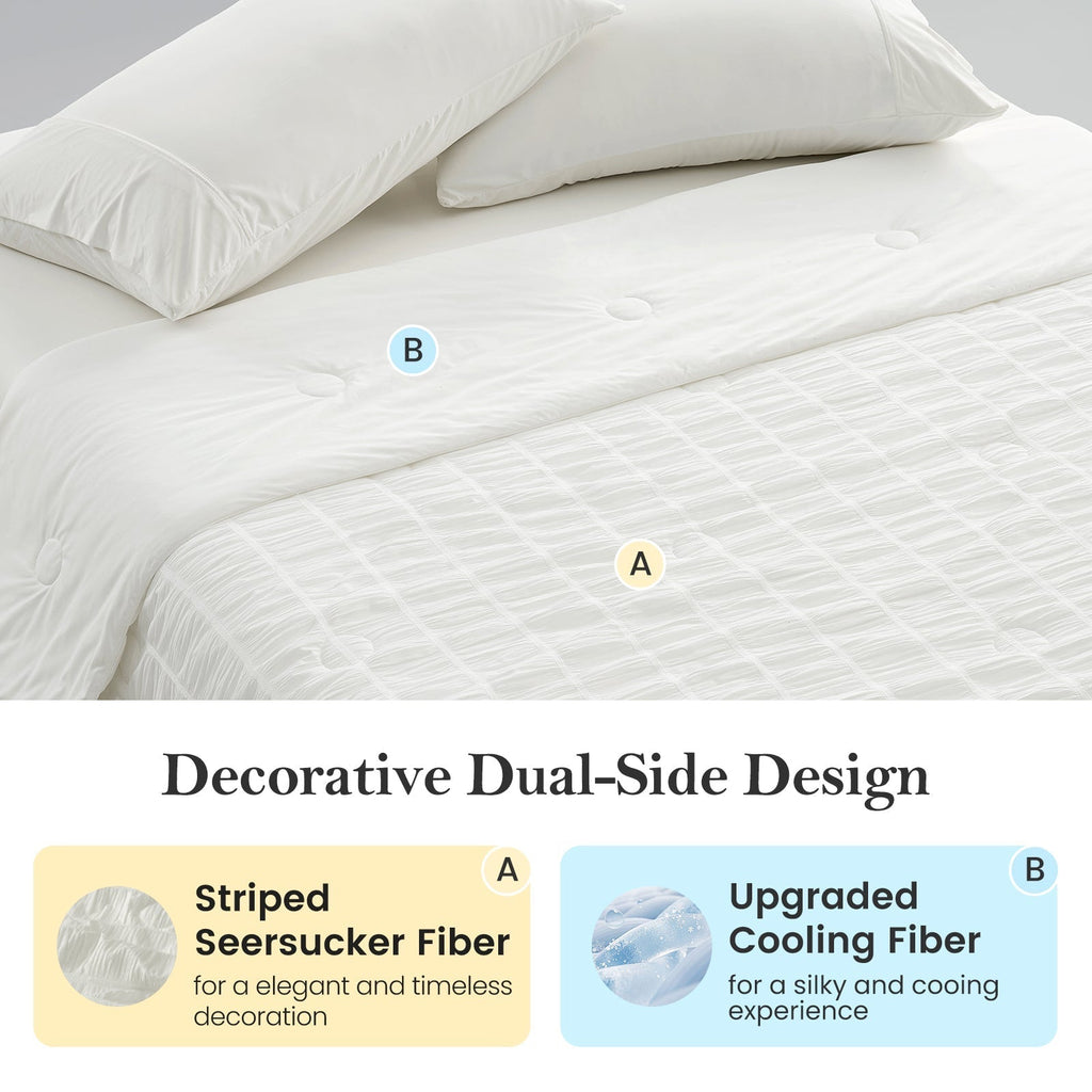 Cooling Comforter With Seersucker Stripes Lightweight Breathable Bedding For Hot Sleepers - Elesira