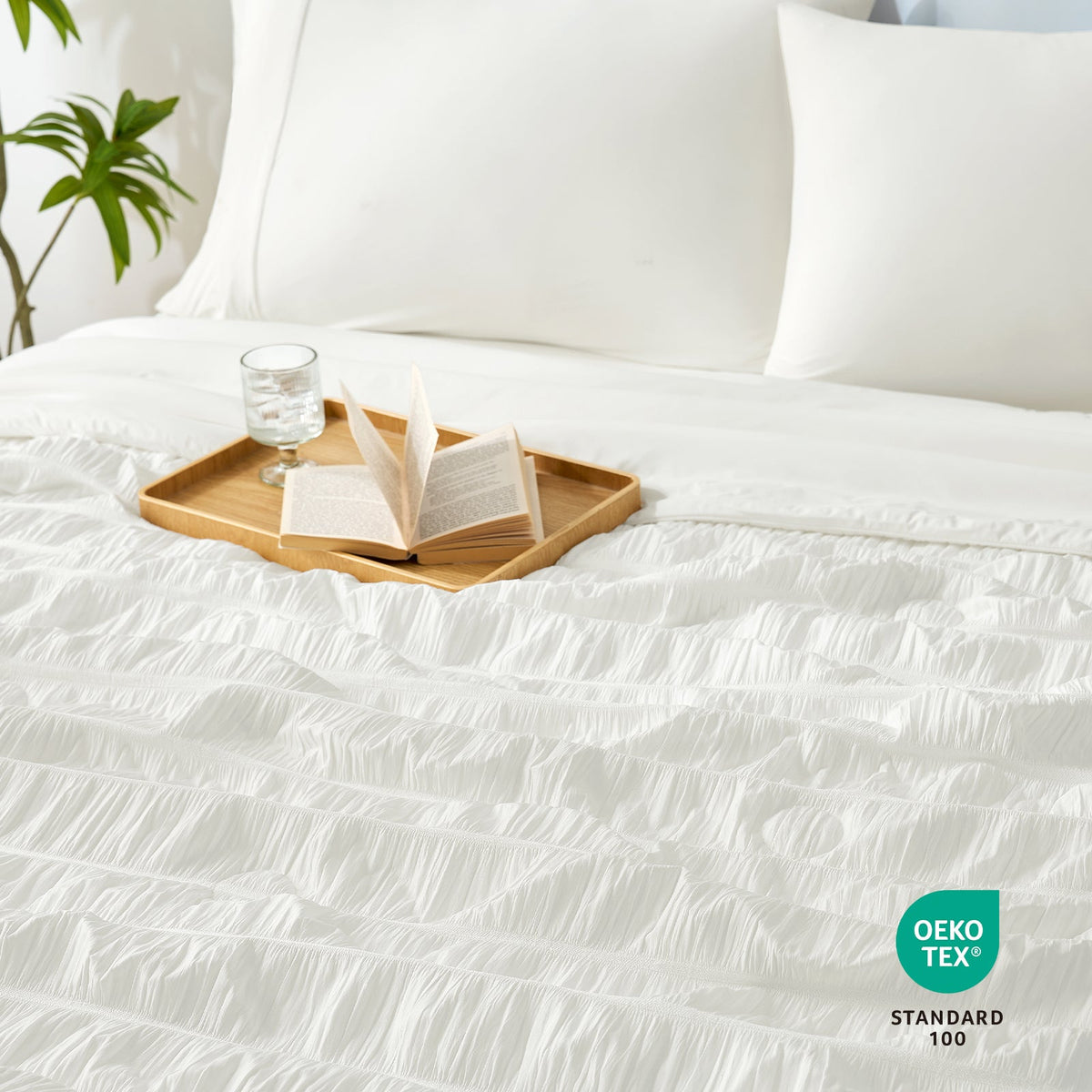 Cooling Comforter With Seersucker Stripes Lightweight Breathable Bedding For Hot Sleepers - Elesira