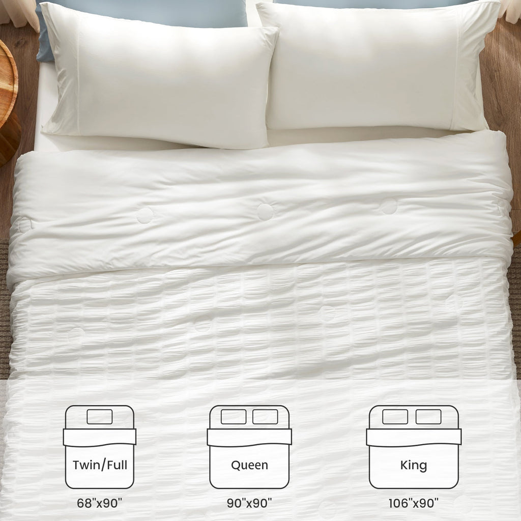 Cooling Comforter With Seersucker Stripes Lightweight Breathable Bedding For Hot Sleepers - Elesira
