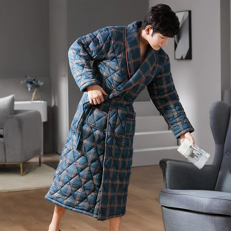 CozyLayer férfi fürdőköpeny háromrétegű steppelt pamutból a melegségért - Elesira