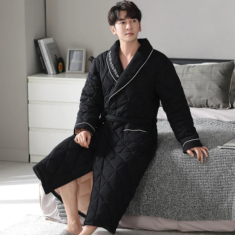 CozyLayer férfi fürdőköpeny háromrétegű steppelt pamutból a melegségért - Elesira