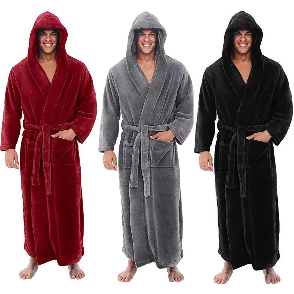 Men's Plush Hooded Bathrobe For Ultimate Warmth And Cozy Comfort - Elesira