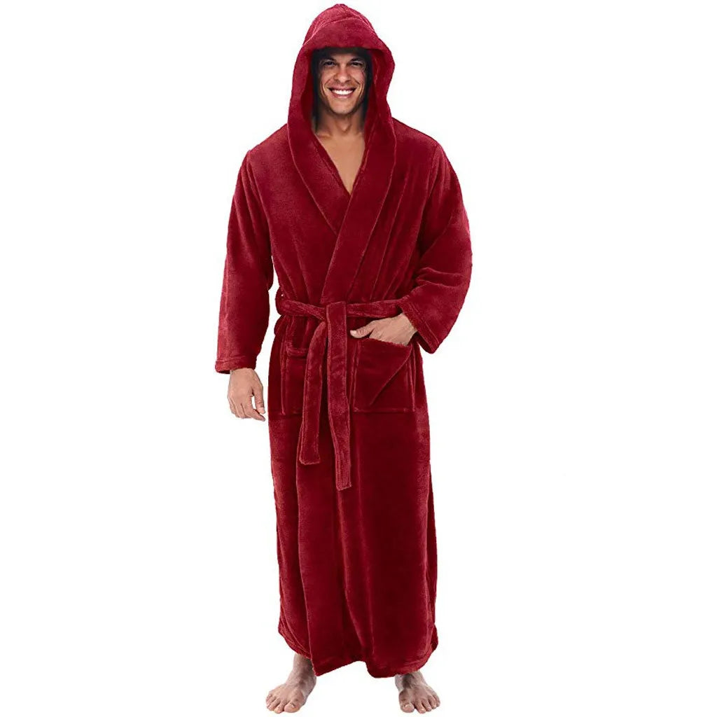 Men's Plush Hooded Bathrobe For Ultimate Warmth And Cozy Comfort - Elesira
