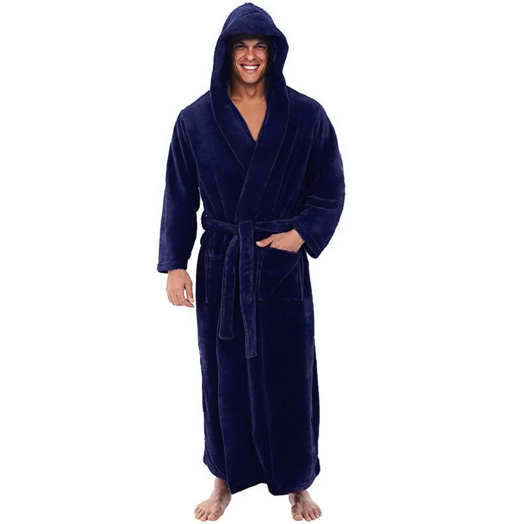 Men's Plush Hooded Bathrobe For Ultimate Warmth And Cozy Comfort - Elesira