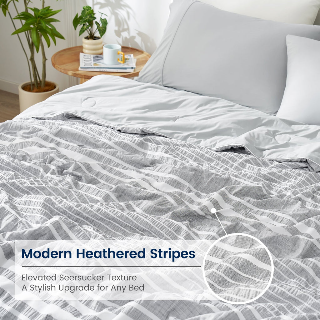 Cozy Bliss Seersucker Stripe Comforter With Airflow For Hot Sleepers Lightweight Bedding - Elesira