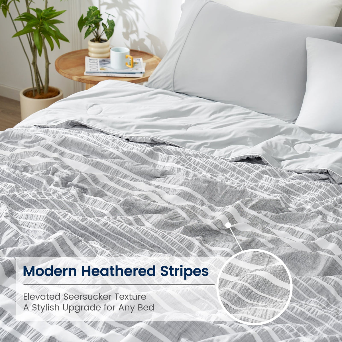 Cozy Bliss Seersucker Stripe Comforter With Airflow For Hot Sleepers Lightweight Bedding - Elesira