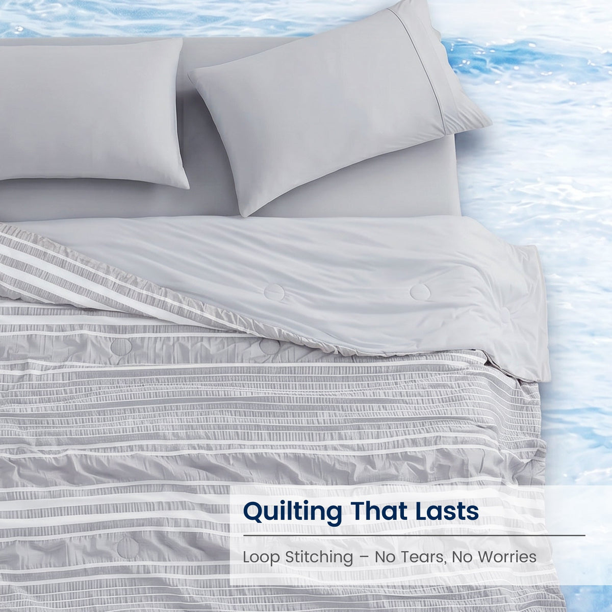 Cozy Bliss Seersucker Stripe Comforter With Airflow For Hot Sleepers Lightweight Bedding - Elesira