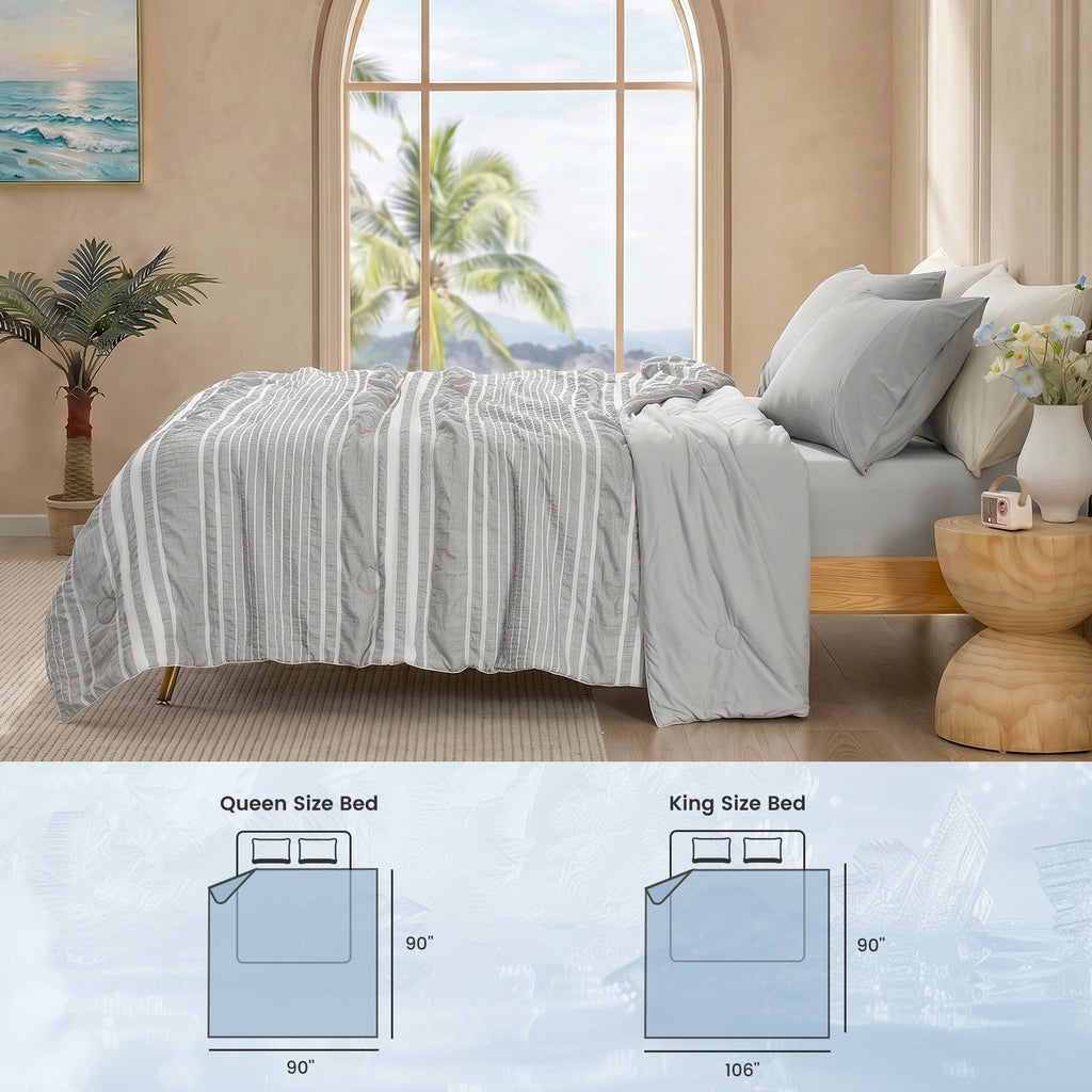 Cozy Bliss Seersucker Stripe Comforter With Airflow For Hot Sleepers Lightweight Bedding - Elesira