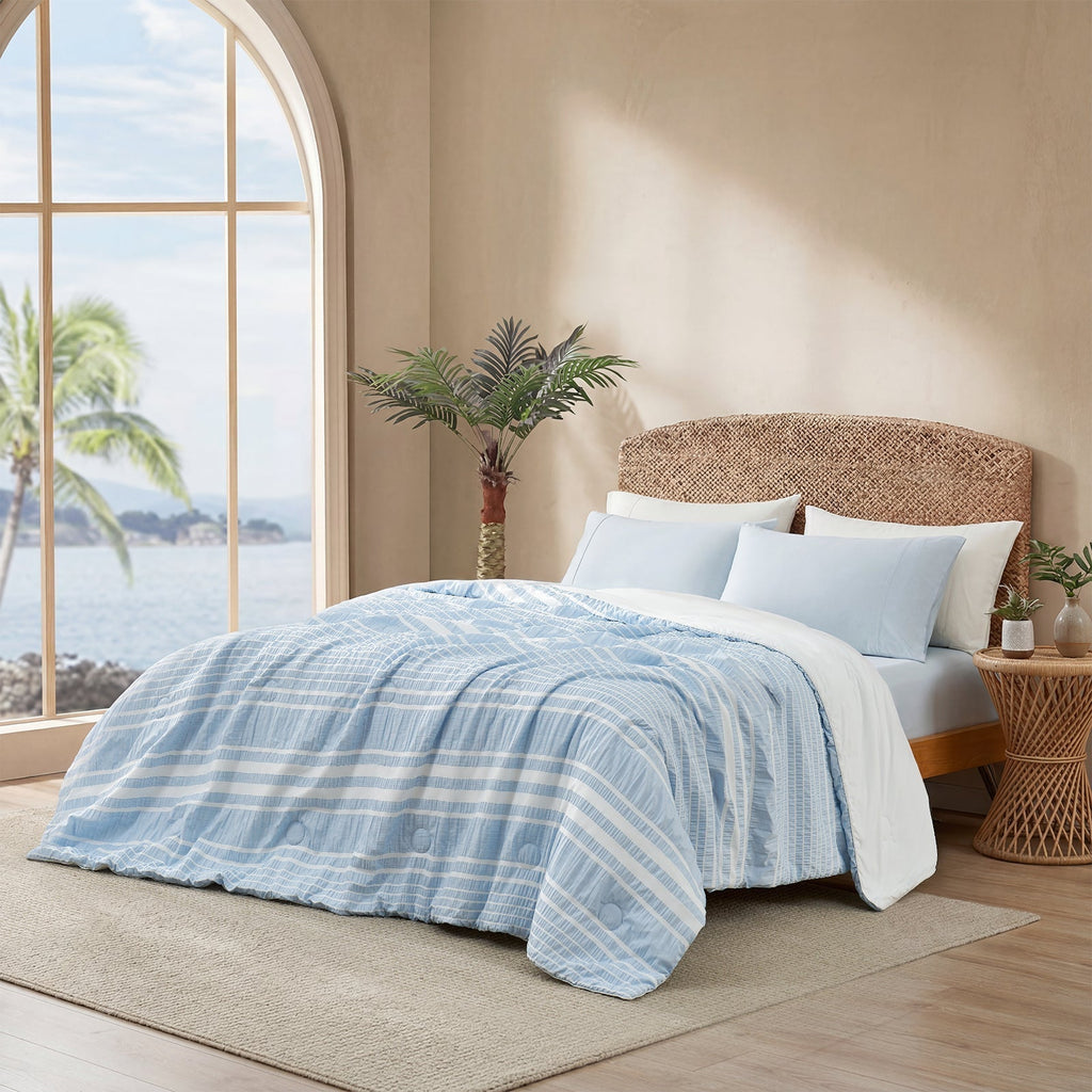 Cozy Bliss Seersucker Stripe Comforter With Airflow For Hot Sleepers Lightweight Bedding - Elesira