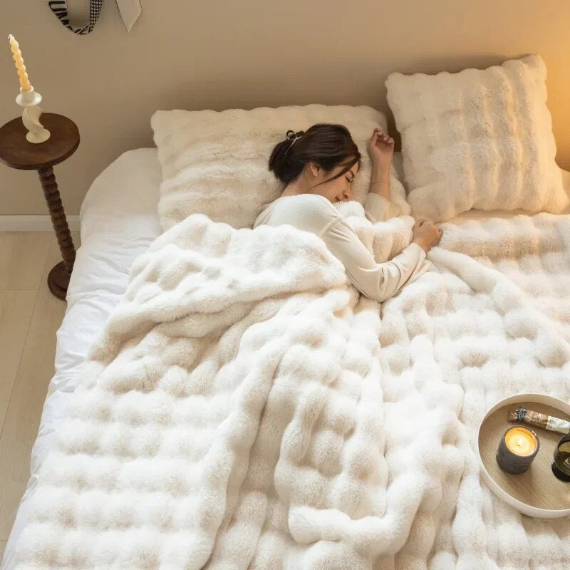 Cozy Collection fleecetæppe med vendbare, bløde og glatte teksturer til alle årstider – Elesira