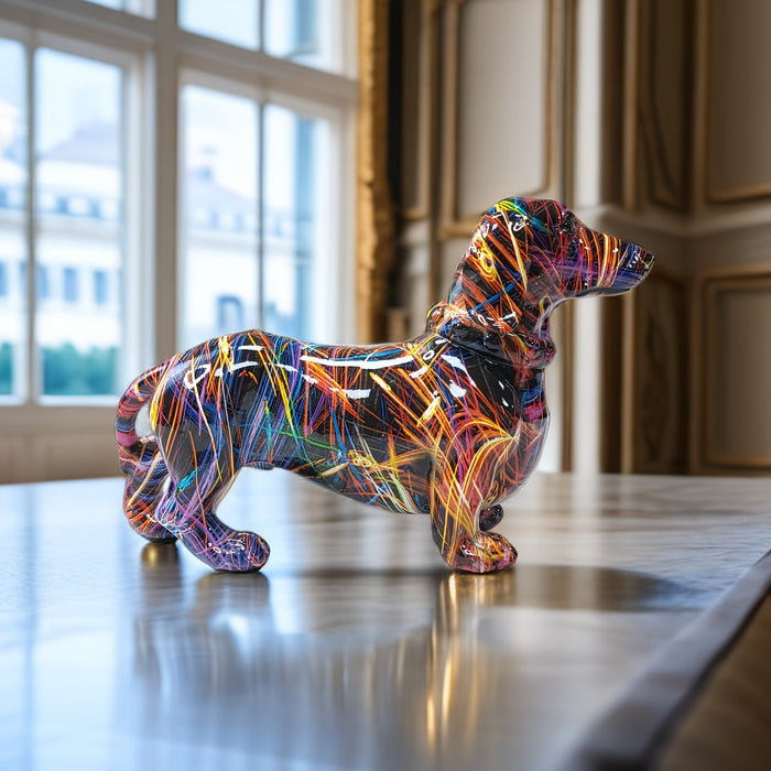 Figurină colorată de teckel pentru un decor de casă fantezist | elesira
