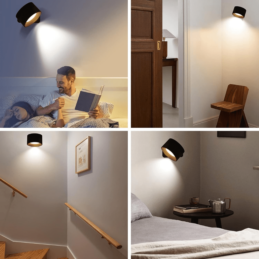 BrightBeam Cordless 360 Degree Wall Lamp Rechargeable Wireless | elesira