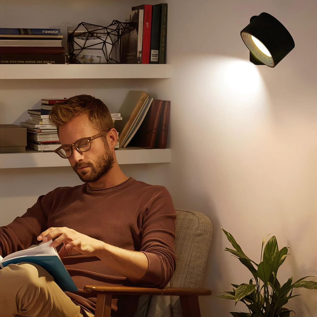 BrightBeam Cordless 360 Degree Wall Lamp Rechargeable Wireless | elesira