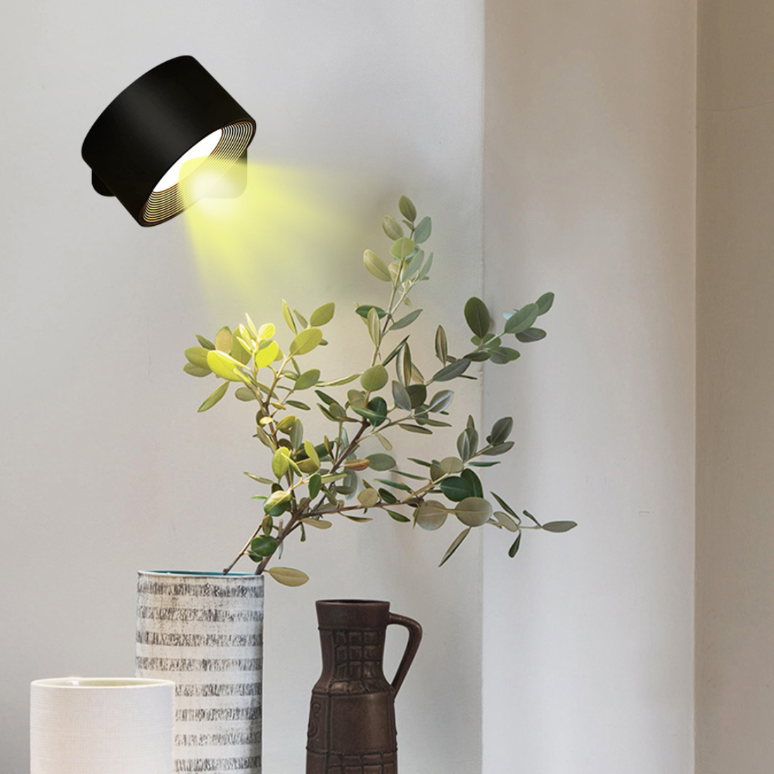 BrightBeam Cordless 360 Degree Wall Lamp Rechargeable Wireless | elesira