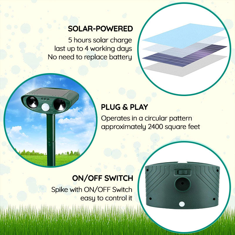 EcoGuard ultrasoon afweermiddel voor konijnen op zonne-energie met knipperende lampjes voor tuinen - Elesira
