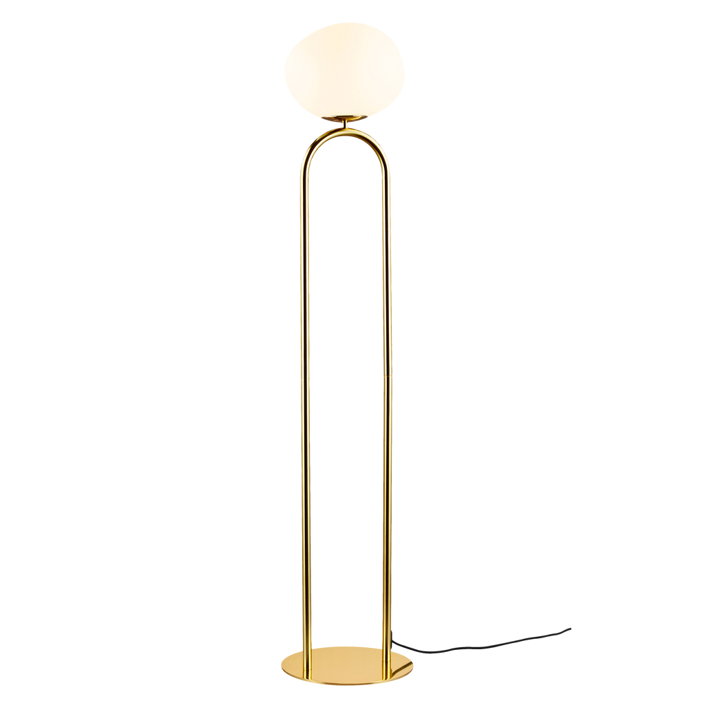 Carmella | Sleek Brass Floor Lamp with Asymmetrical Opal Glass Shade for Soft Living Room Lighting | elesira