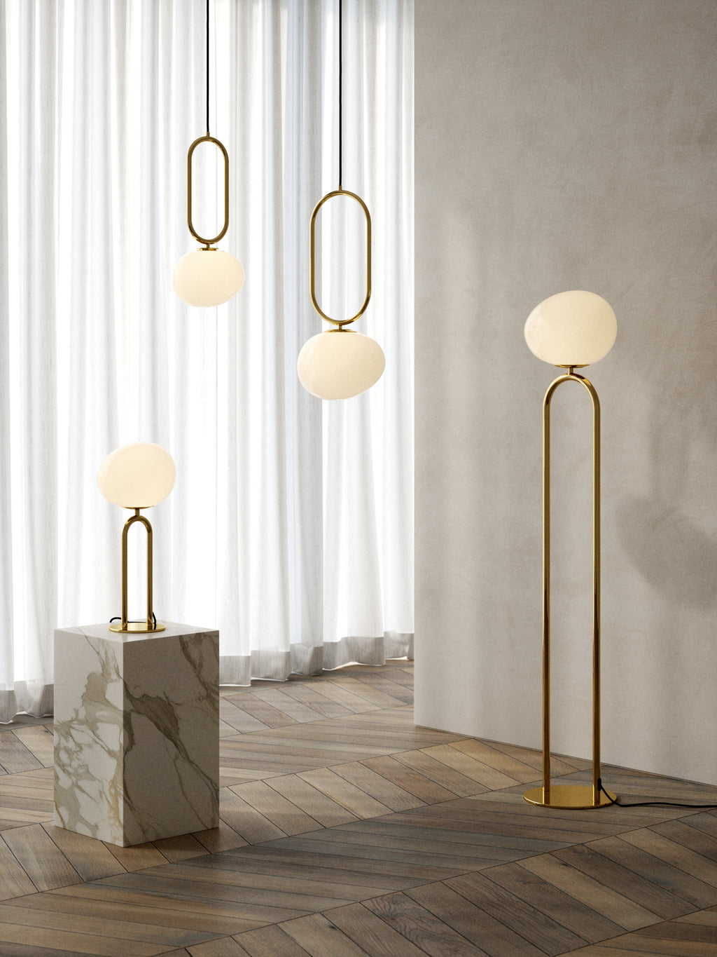 Carmella | Sleek Brass Floor Lamp with Asymmetrical Opal Glass Shade for Soft Living Room Lighting | elesira