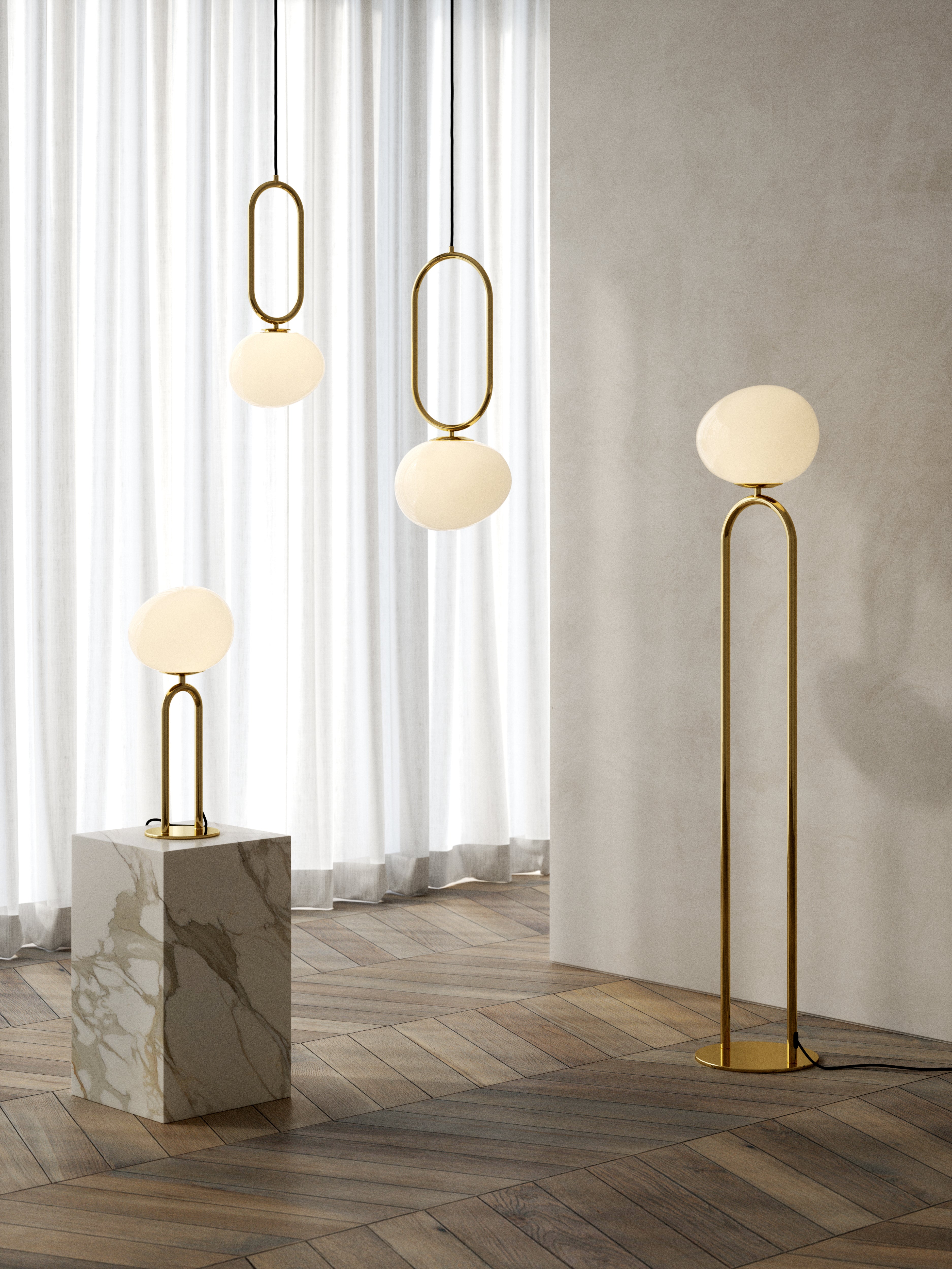 Carmella | Sleek Brass Floor Lamp with Asymmetrical Opal Glass Shade for Soft Living Room Lighting | elesira