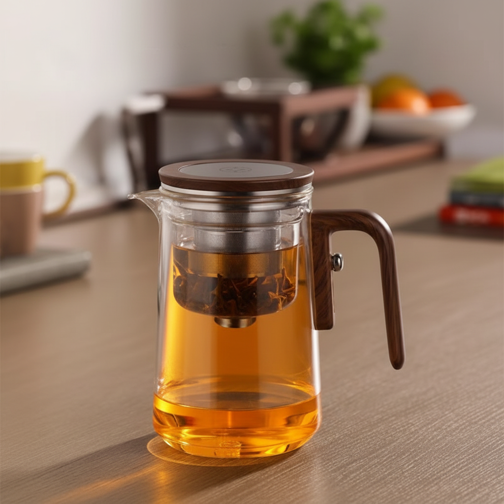 Teiera in vetro trasparente con filtro in acciaio inossidabile per infusi di tè sfuso - Elesira