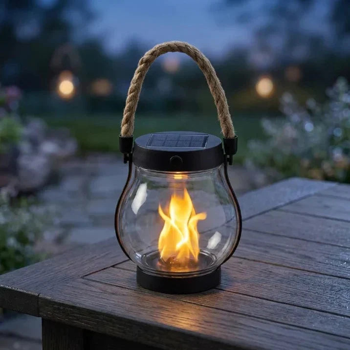 Odporna na warunki atmosferyczne lampa solarna z efektem płomienia - 8 godzin świecenia i ładowanie USB-C | elesira