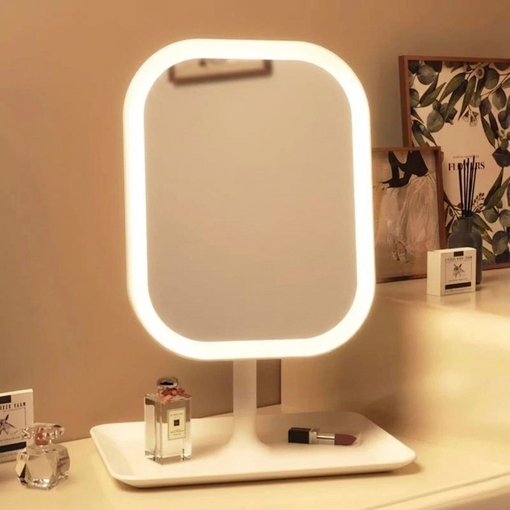 Oglindă de machiaj LED fără fir – cu intensitate reglabilă, control tactil și 3 culori de lumină | elesira