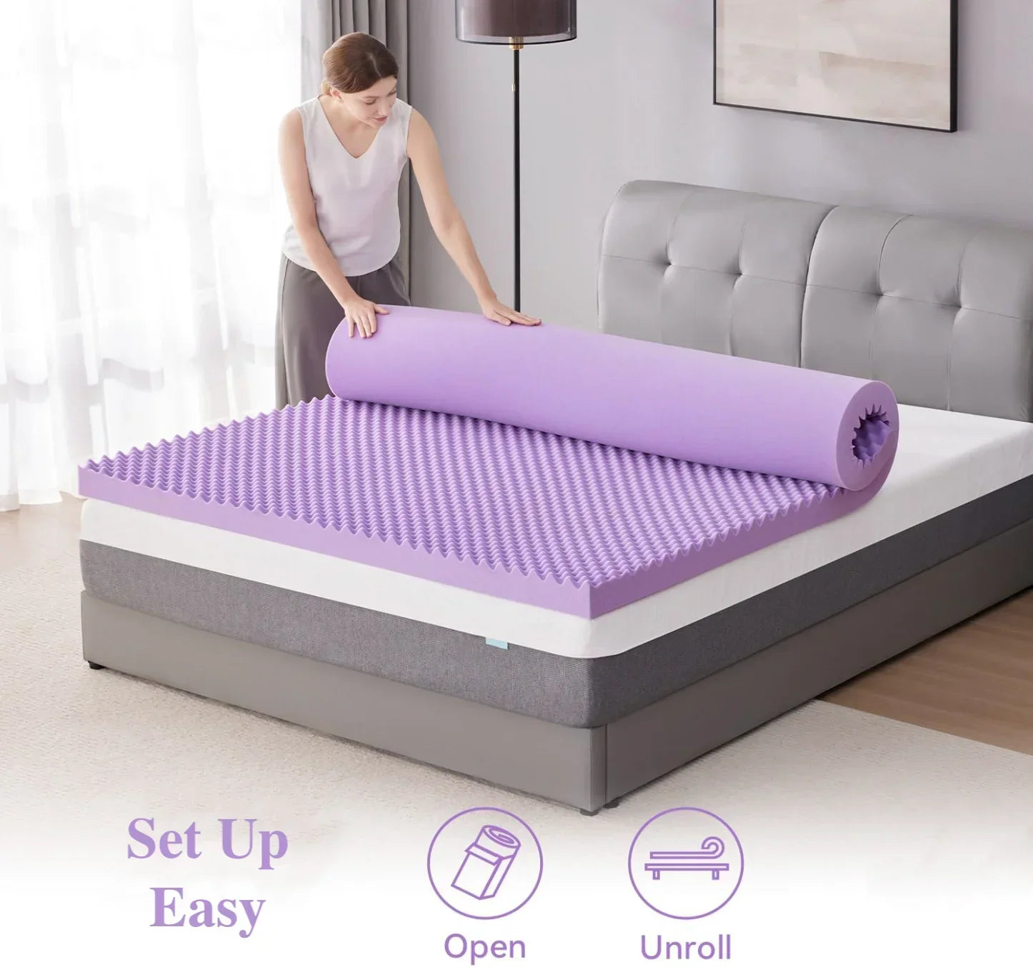 Topper Comfort Rest z paměťové pěny s gelovou vrstvou pro úlevu od tlaku a pohodlný spánek – Elesira
