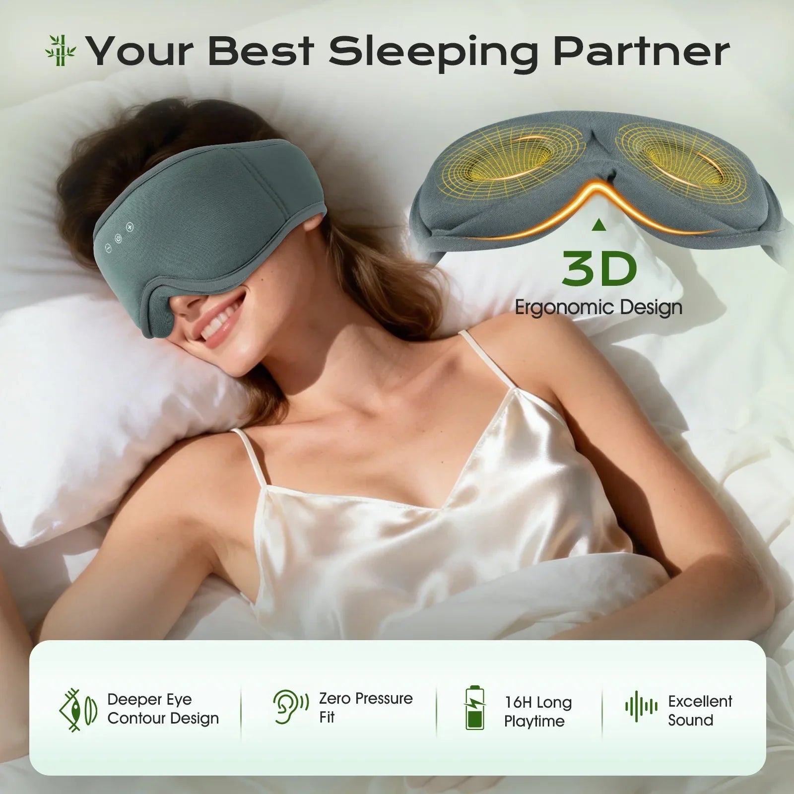 ComfortZone Wireless Sleep Mask With Bluetooth Audio For Relaxation - Elesira