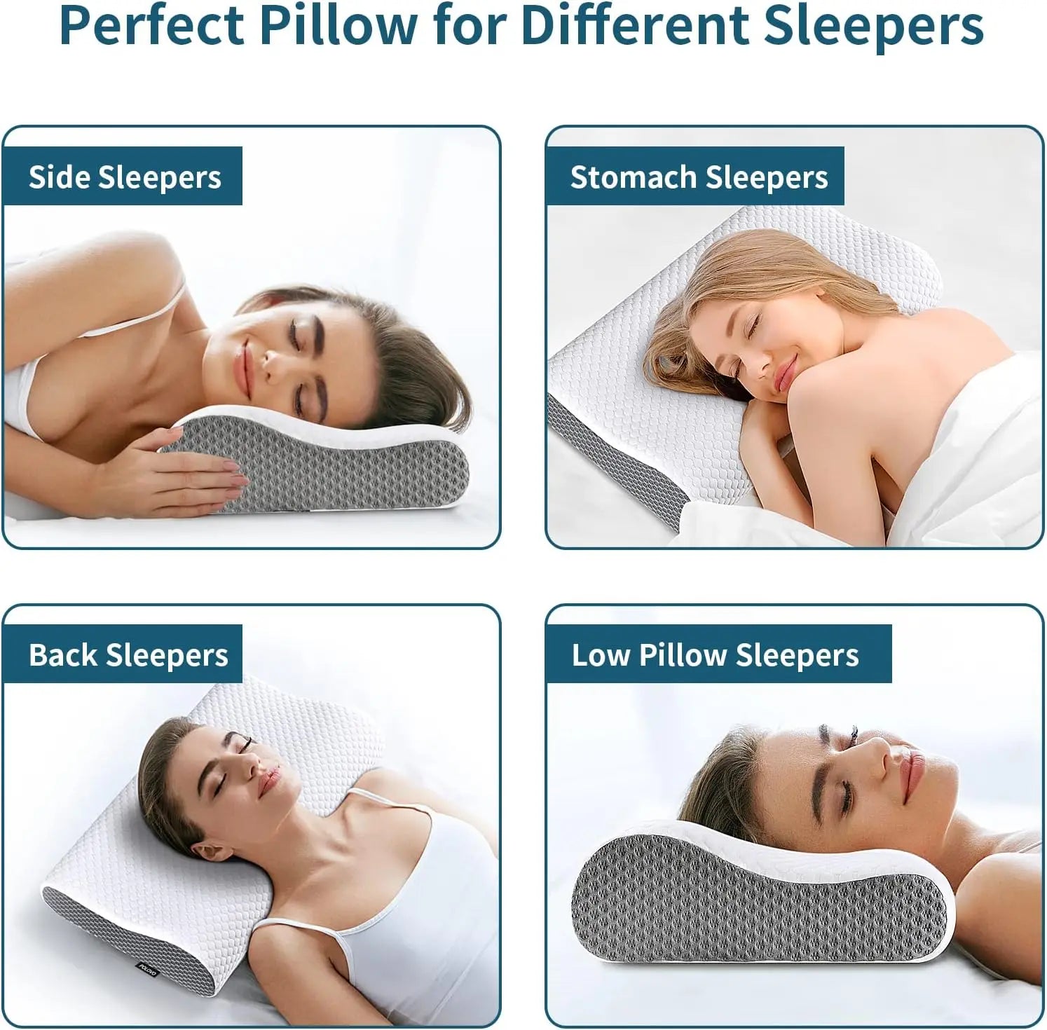 Cuscino in memory foam ComfortCloud con supporto per collo, per chi dorme sul fianco, sulla schiena o a pancia in giù - Elesira