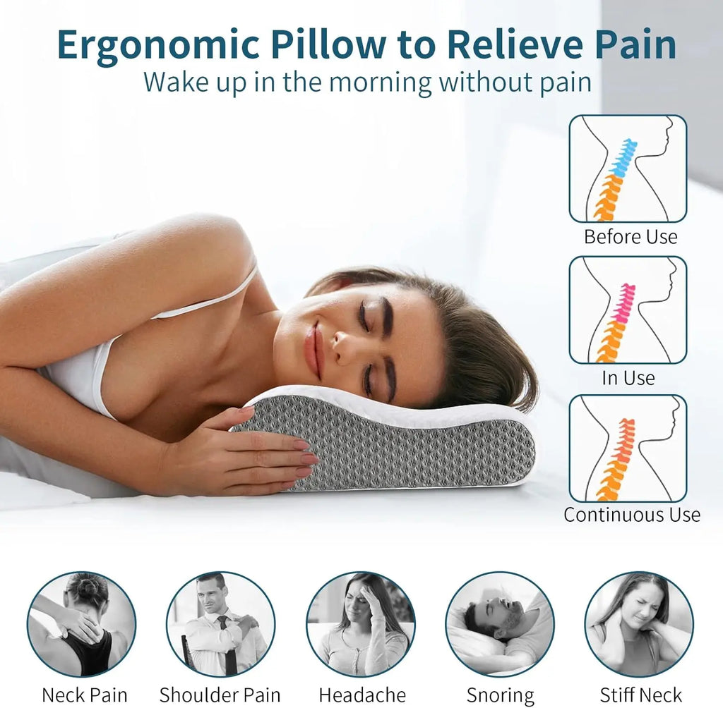 Cuscino in memory foam ComfortCloud con supporto per collo, per chi dorme sul fianco, sulla schiena o a pancia in giù - Elesira