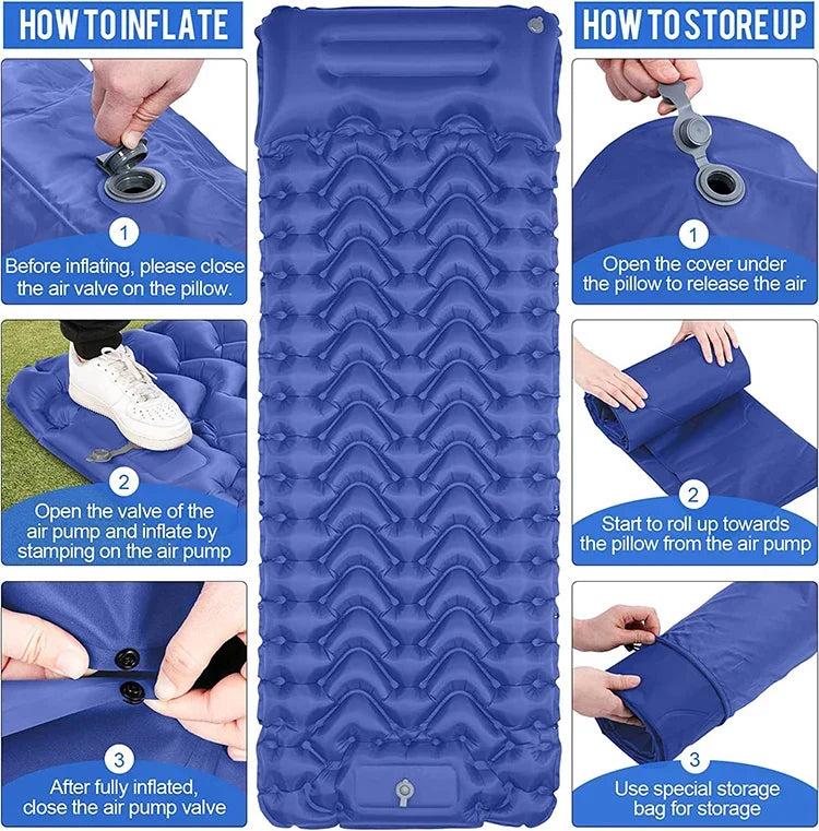 Matelas de camping ComfortRest de 10 cm d’épaisseur, autogonflant, pour les aventures en plein air - Elesira