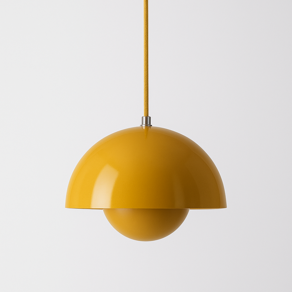 Suspension lumineuse en arc aux couleurs vives pour intérieurs scandinaves modernes | elesira
