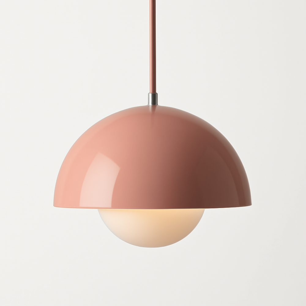 Suspension lumineuse en arc aux couleurs vives pour intérieurs scandinaves modernes | elesira