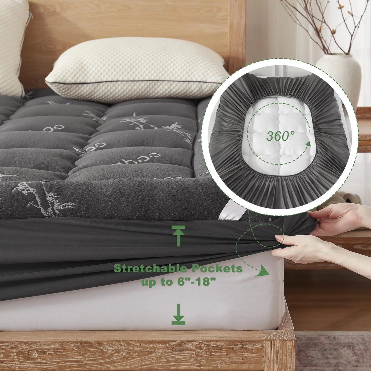 EcoComfort Collection -patjansuoja bambuviskoosista, tikattu, vedenpitävä ja hengittävä - Elesira