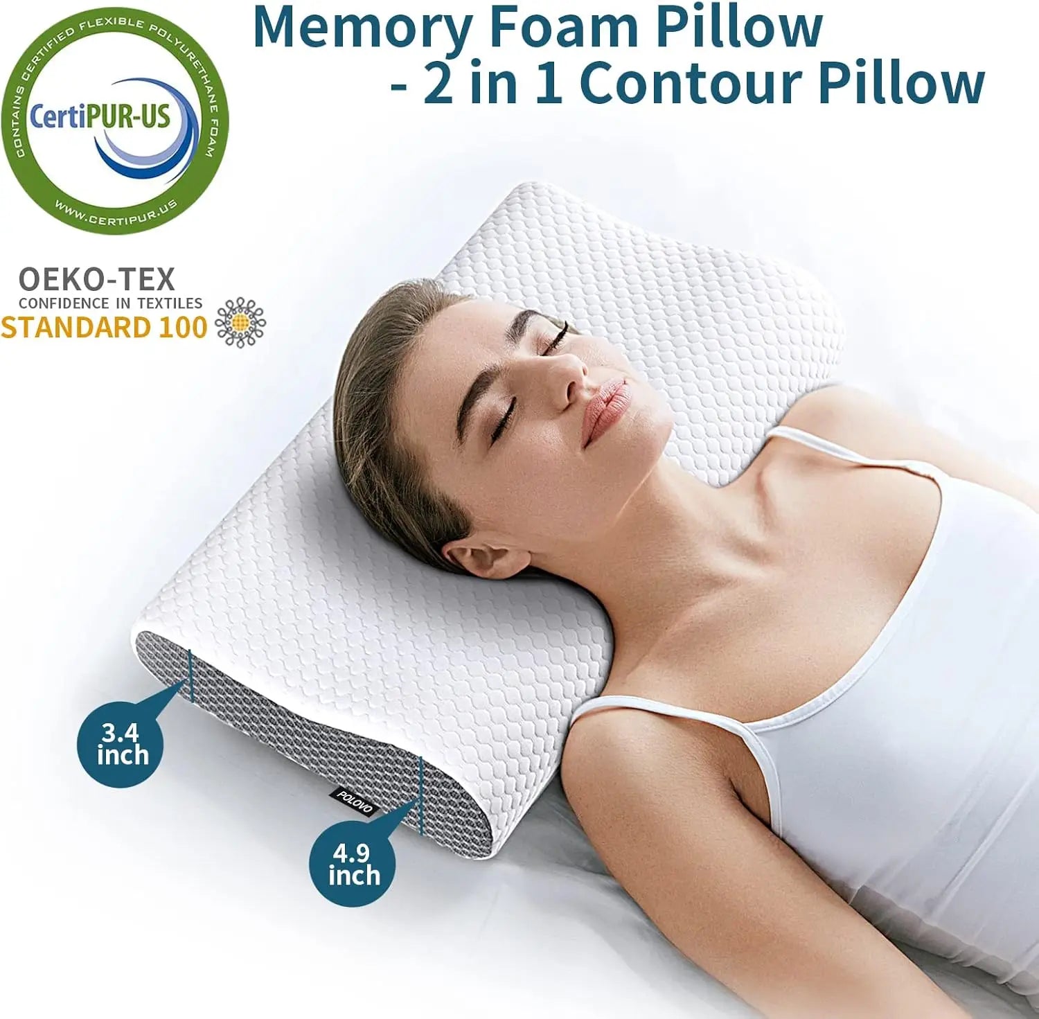 Cuscino in memory foam ComfortCloud con supporto per collo, per chi dorme sul fianco, sulla schiena o a pancia in giù - Elesira