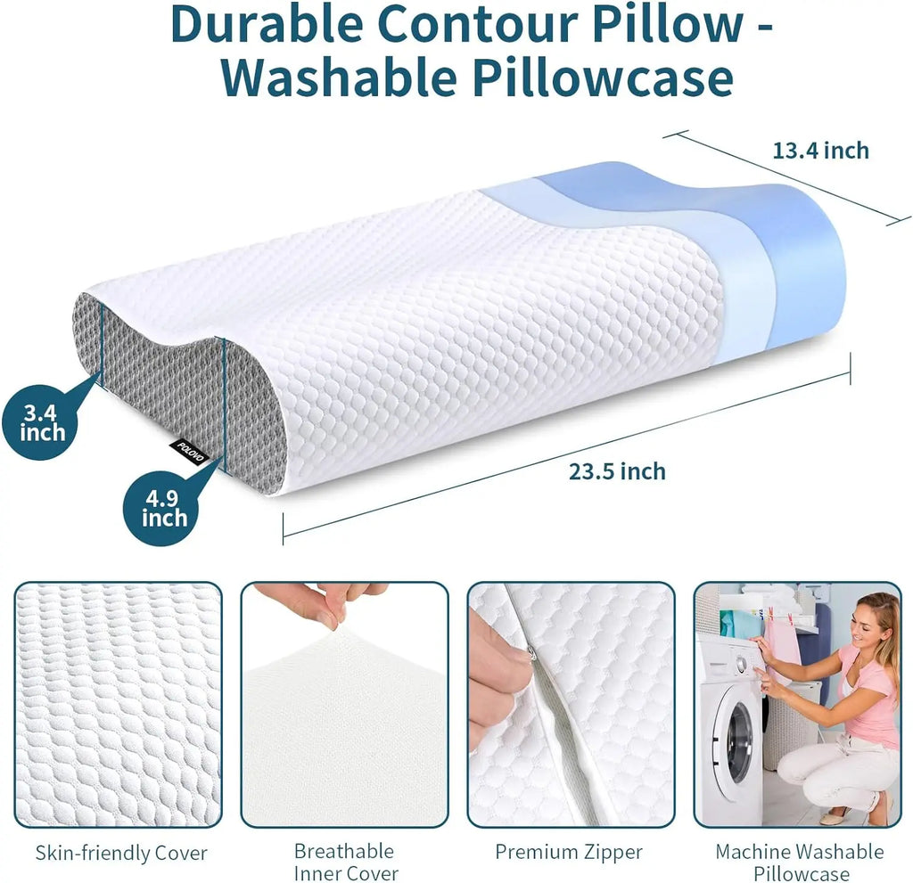 Cuscino in memory foam ComfortCloud con supporto per collo, per chi dorme sul fianco, sulla schiena o a pancia in giù - Elesira