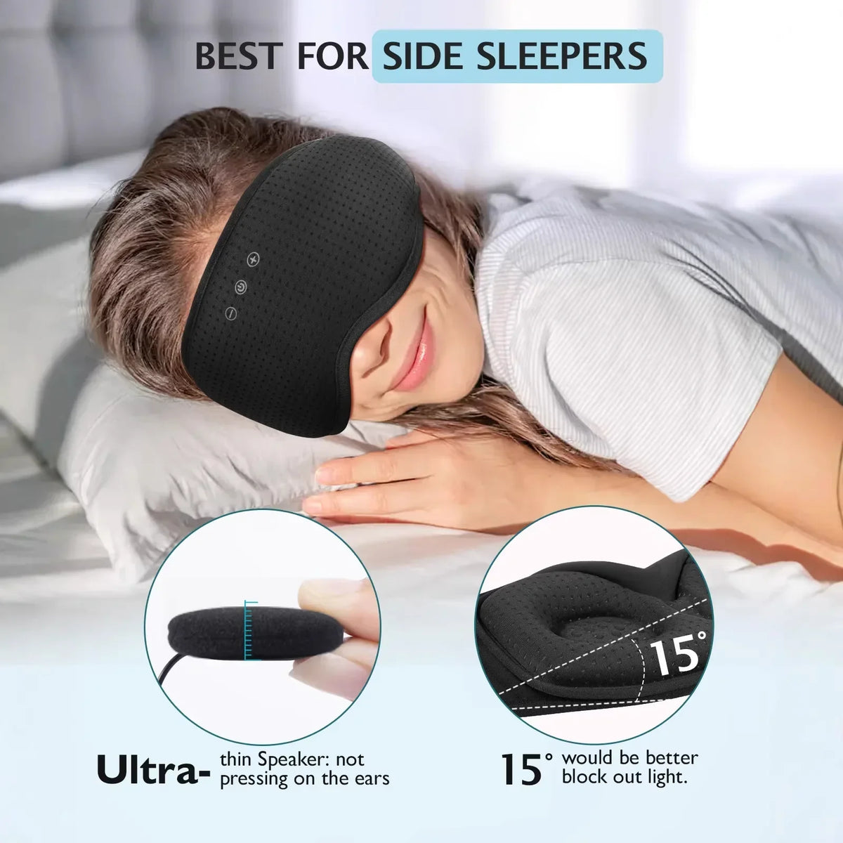 قناع نوم DreamGuard يعمل بالبلوتوث، من قماش يسمح بالتهوية ويحجب الضوء - Elesira