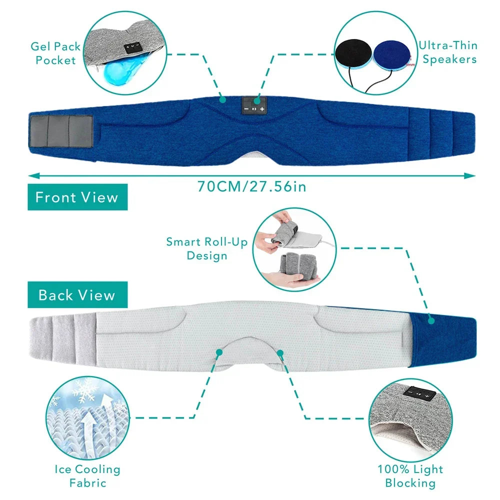 ComfortZone Bluetooth Sleep Mask With 100% Light Block And Soft Speakers For Side Sleepers - Elesira