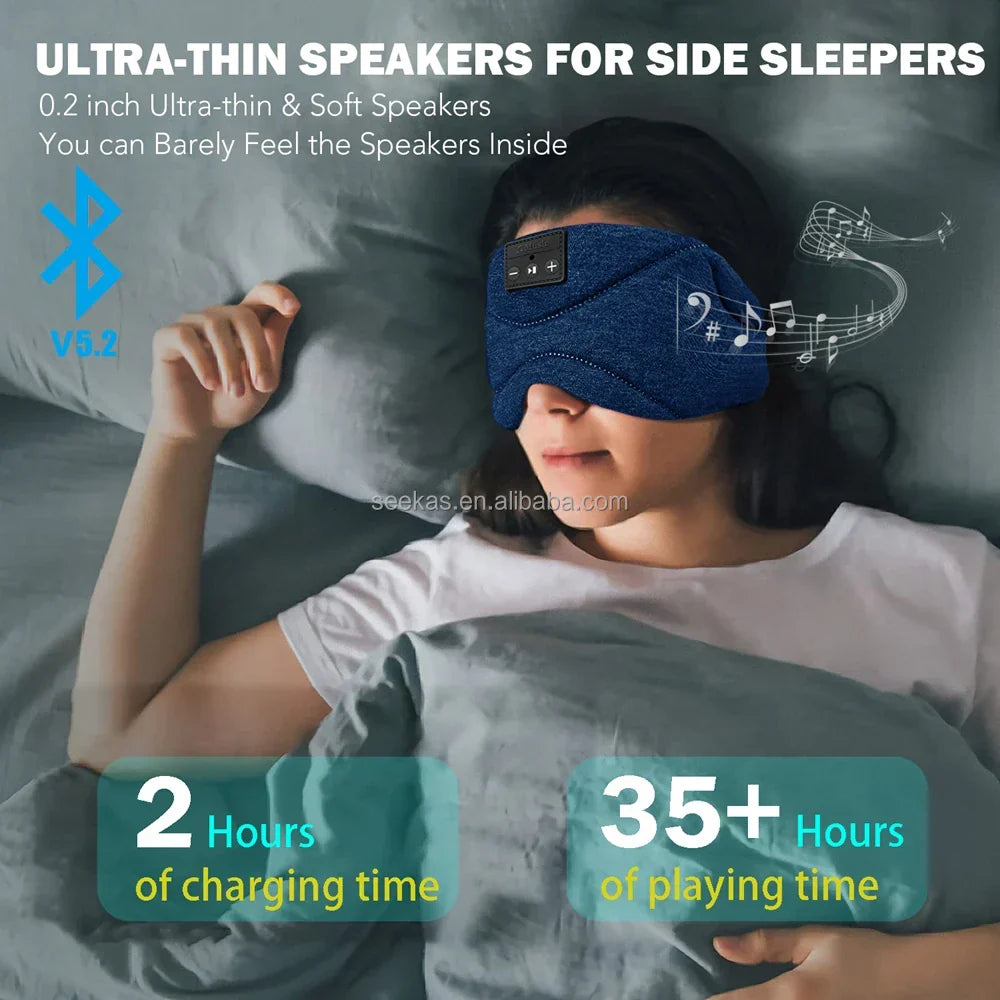 ComfortZone Bluetooth Sleep Mask With 100% Light Block And Soft Speakers For Side Sleepers - Elesira