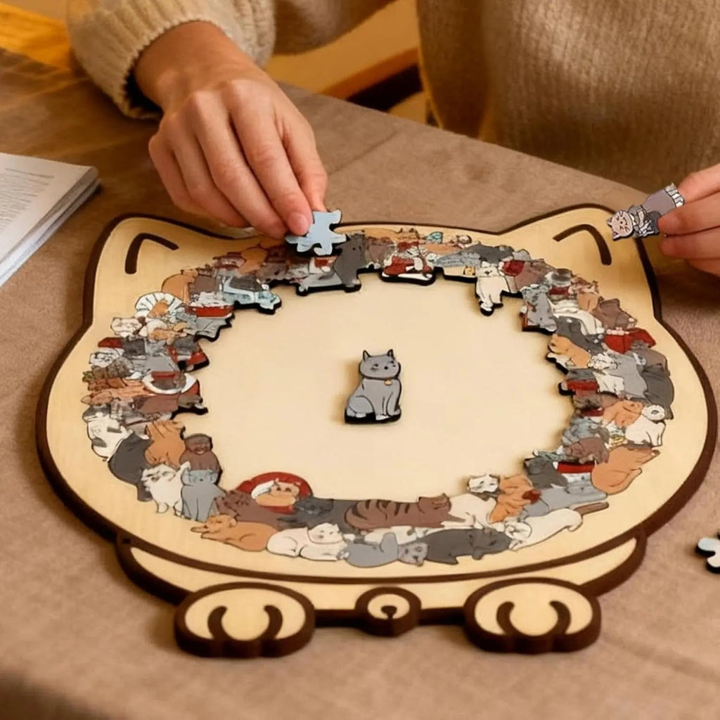 Puzzle din lemn în formă de pisică – Distracție decorativă pentru adulți și copii | elesira