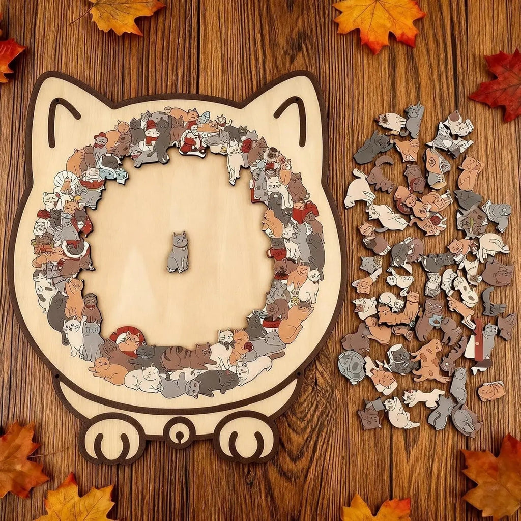 Puzzle din lemn în formă de pisică – Distracție decorativă pentru adulți și copii | elesira