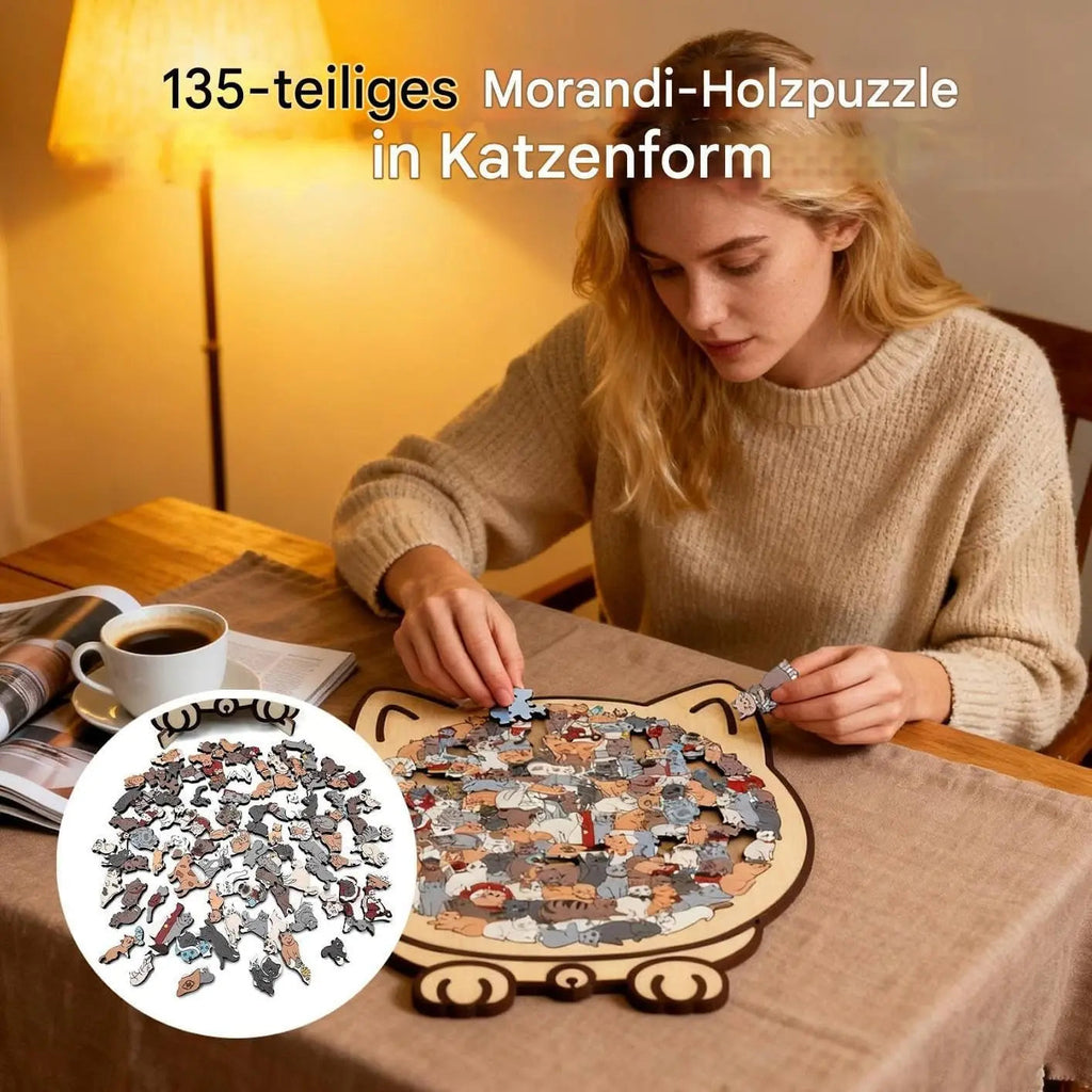 Puzzle din lemn în formă de pisică – Distracție decorativă pentru adulți și copii | elesira