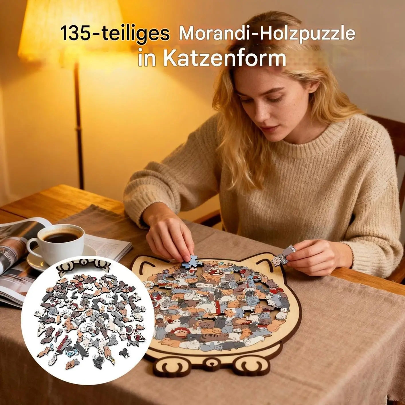 Puzzle din lemn în formă de pisică – Distracție decorativă pentru adulți și copii | elesira