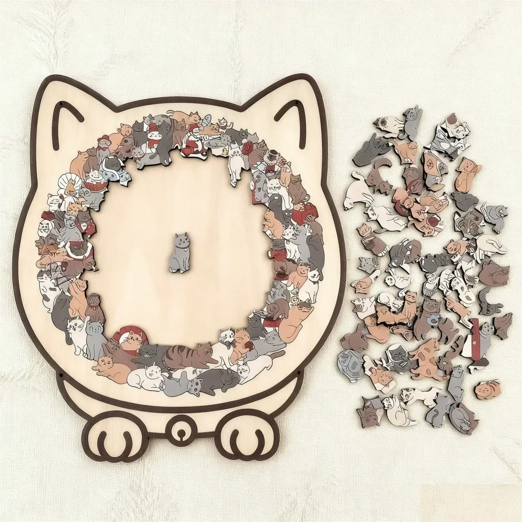 Puzzle din lemn în formă de pisică – Distracție decorativă pentru adulți și copii | elesira