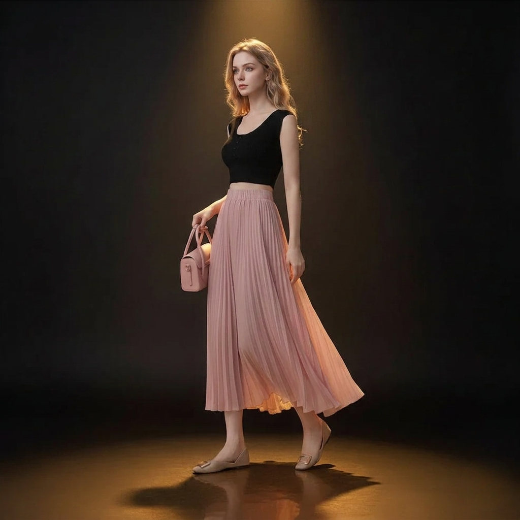 Jupe Longue Plissée en Mousseline - Taille Haute