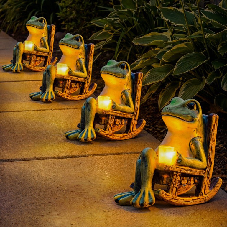Solar Garden Frog Figurine - Warm White LED Light - Automatic Dusk Switch | elesira