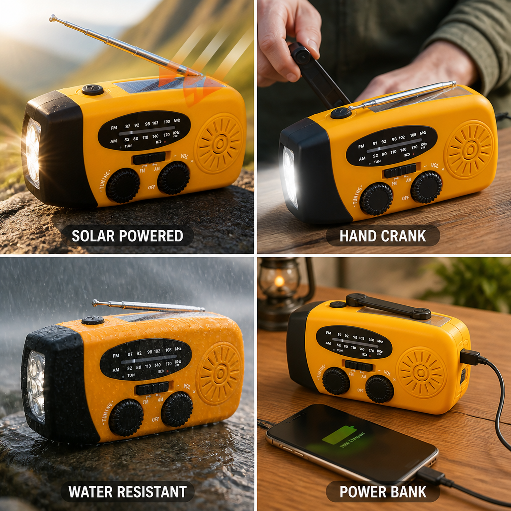 Solar & Hand-Crank Rechargeable Emergency Radio | elesira