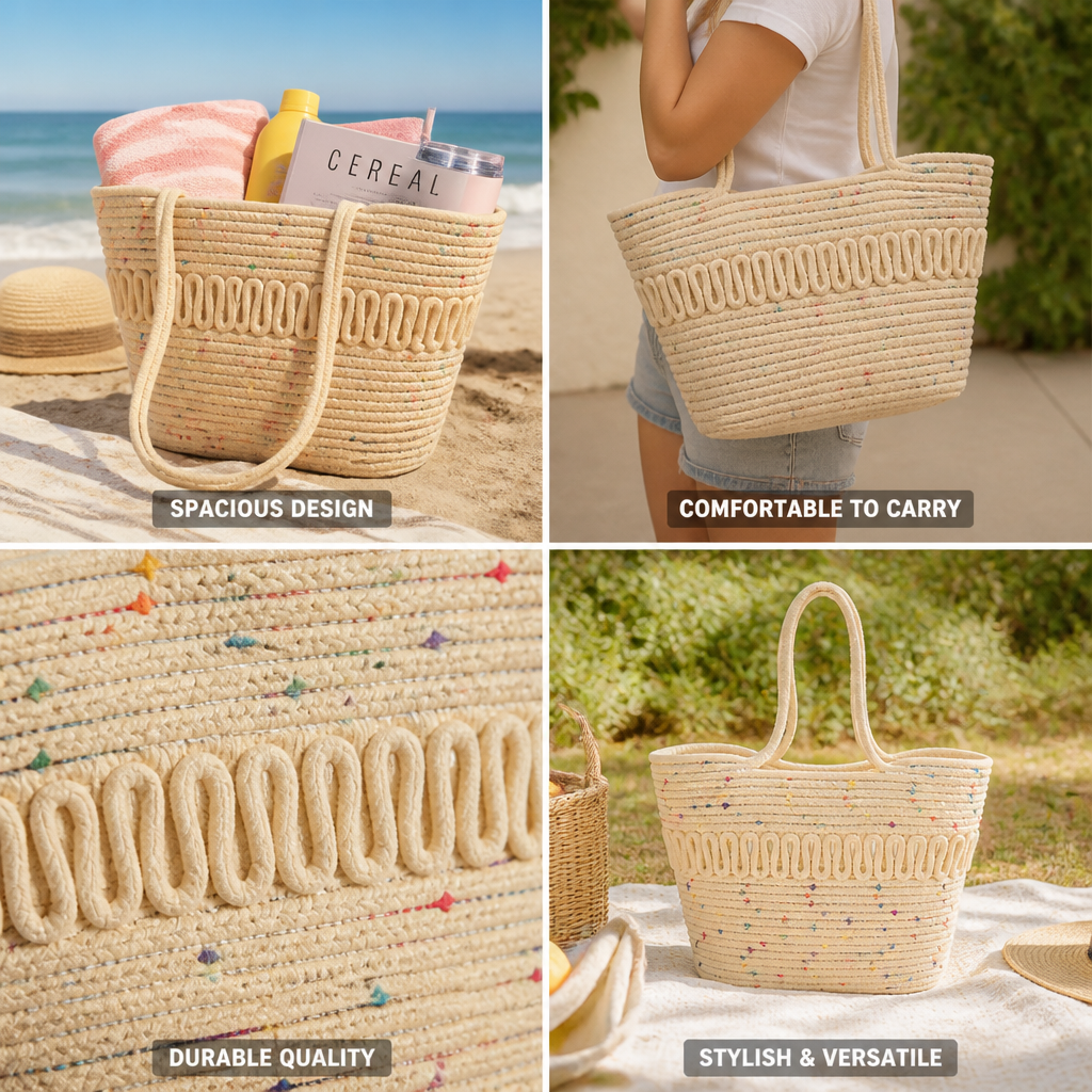 Capiente e resistente borsa da spiaggia (manici lunghi) | elesira